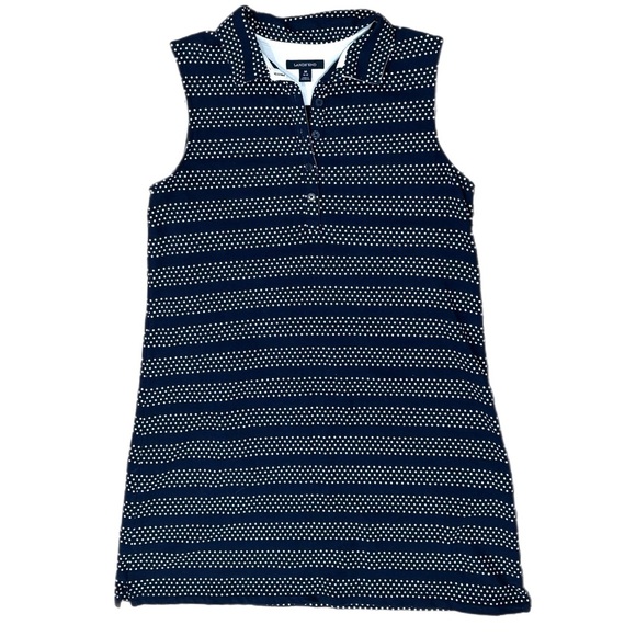 LANDS END Women’s Coastal Navy Stripe Polo Dress Sleeveless Collared Preppy Sz M - Picture 9 of 10